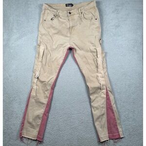 Sugarhill Mens Two Tone Distressed Carpenter Pants Tan Red Raw Hem Size 40